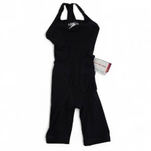 Speedo Vanquisher Youth's Competition Swimming Swimsuit Black Lined Size 20